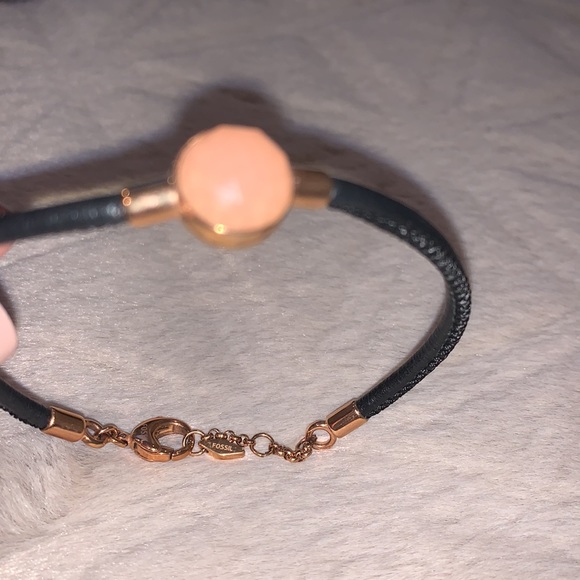 Fossil Leather and Rose Gold Bracelet with Peach Color Gemstone - Picture 5 of 9